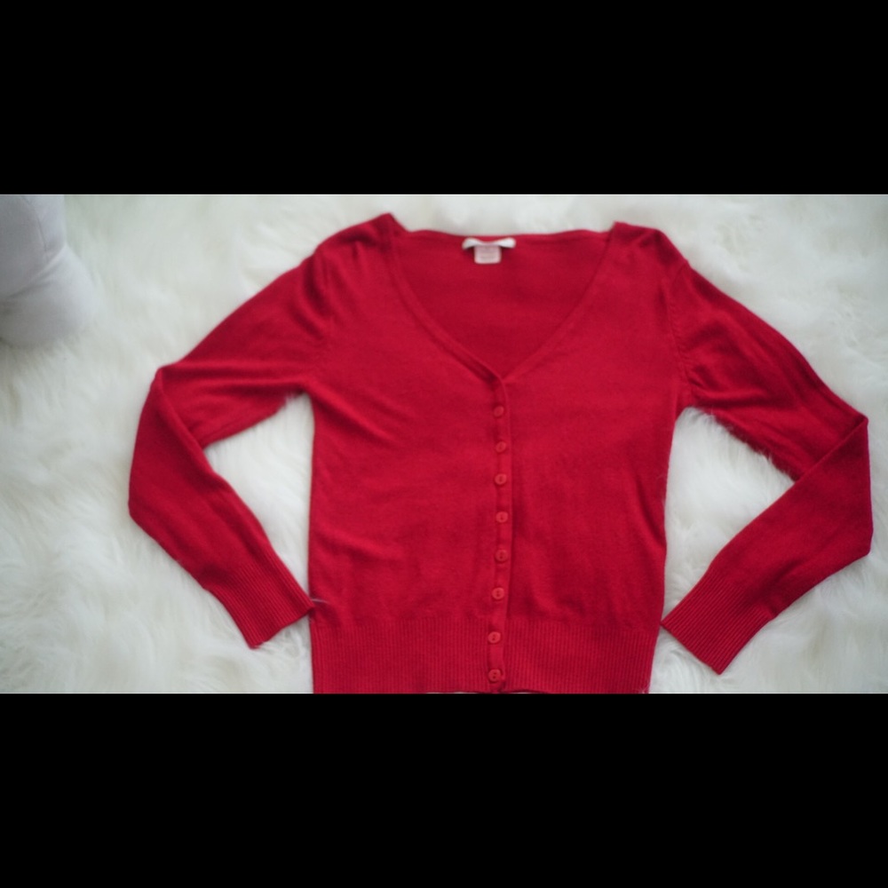 Red Button Down Sweater - Picture 3 of 4